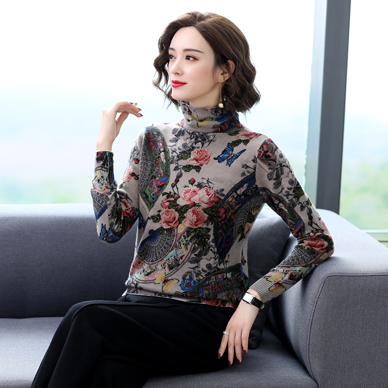 YISU turtleneck sweater women Long sleeve warm pullover fashion Chinese style Printed sweater jumper tops Knitted sweaters women 201224