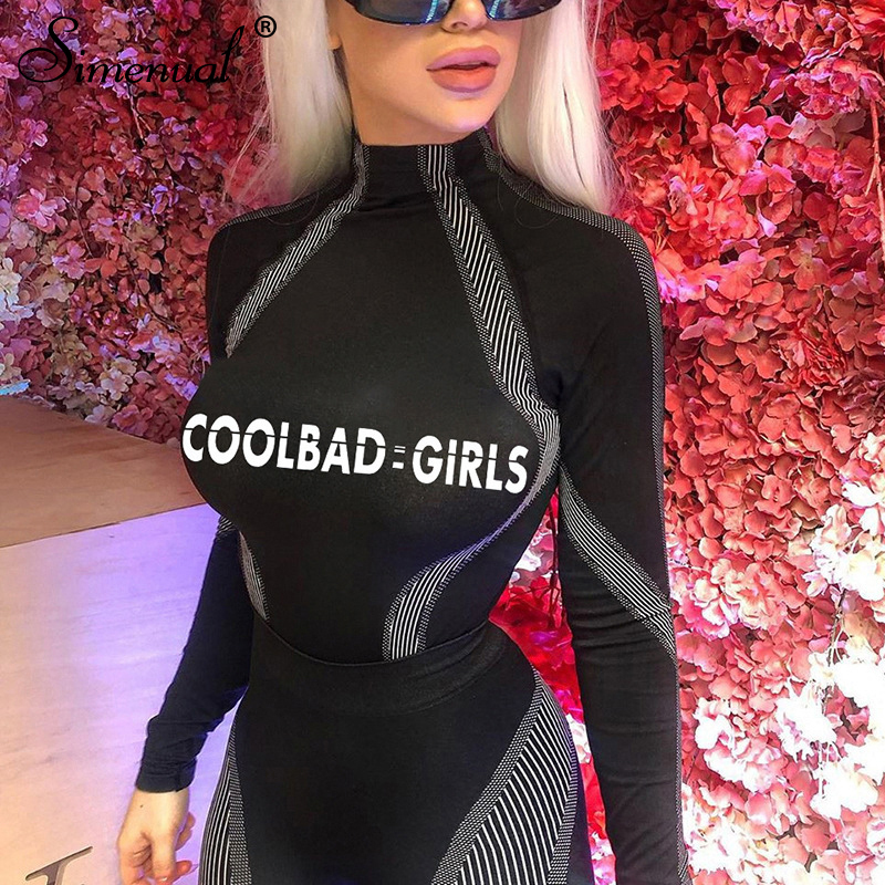 Women's Sporty Letter Print Patchwork Bodysuit: Stylish Activewear For Modern Lifestyles B4