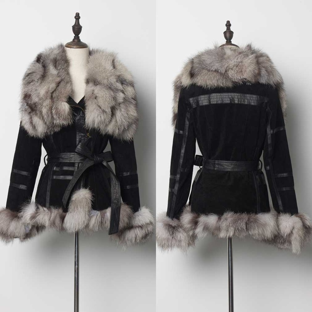 Women's Coats Leather Fur Coat Fox Fur Collar Womens Spring Jackets Women Jacket Winter jacket Women Fur Story FS13055 201112