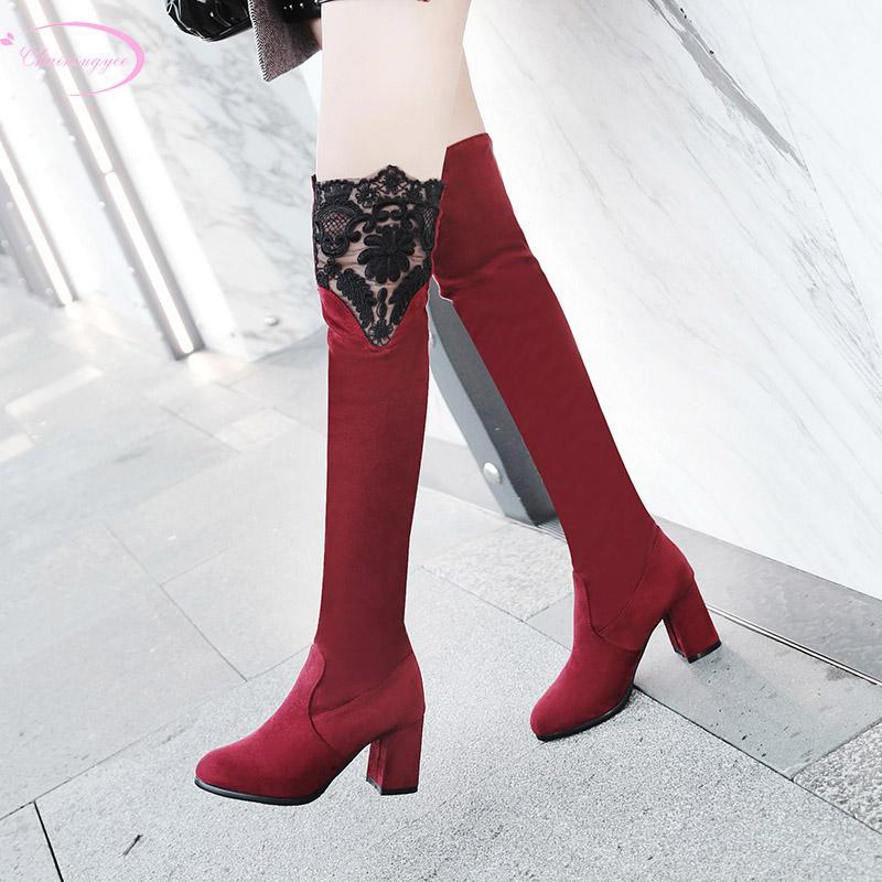 party style comfortable round toe nubuck over knee high boots fashion lace black red high heel chunky riding boots women shoes1
party style comfortable round toe nubuck over knee high boots fashion lace black red high heel chunky riding boots women shoes1