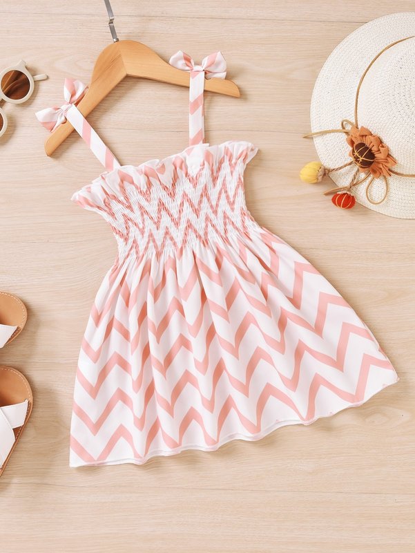 Toddler Girls Chevron Print Shirred Bow Shoulder Cami Dress SHE