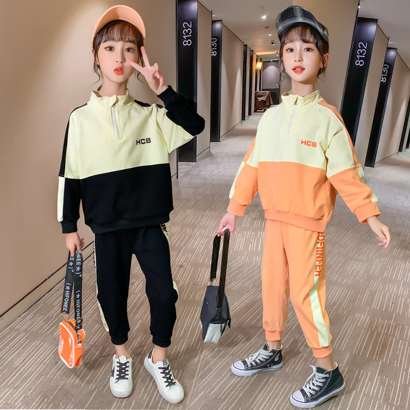 Children Girls Clothing Set Blogger Hot Push Fashion Multicolor Patchwork Baby Girls Outfits Teenage Girls Casual Sports SuitX1019