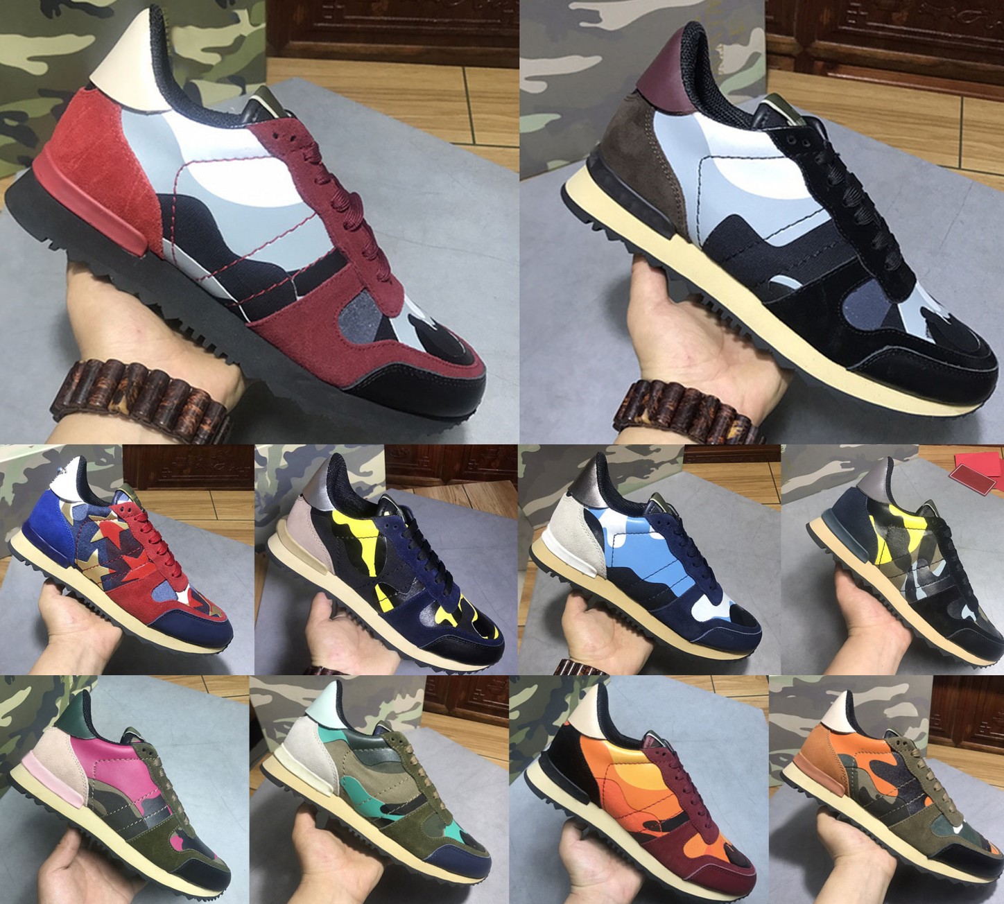 2020 Mens Studded New Fashion Suede Noir Rockrunner Casual shoes Metallic women men nappa Runner Trainers Sport Casual Shoes, Black