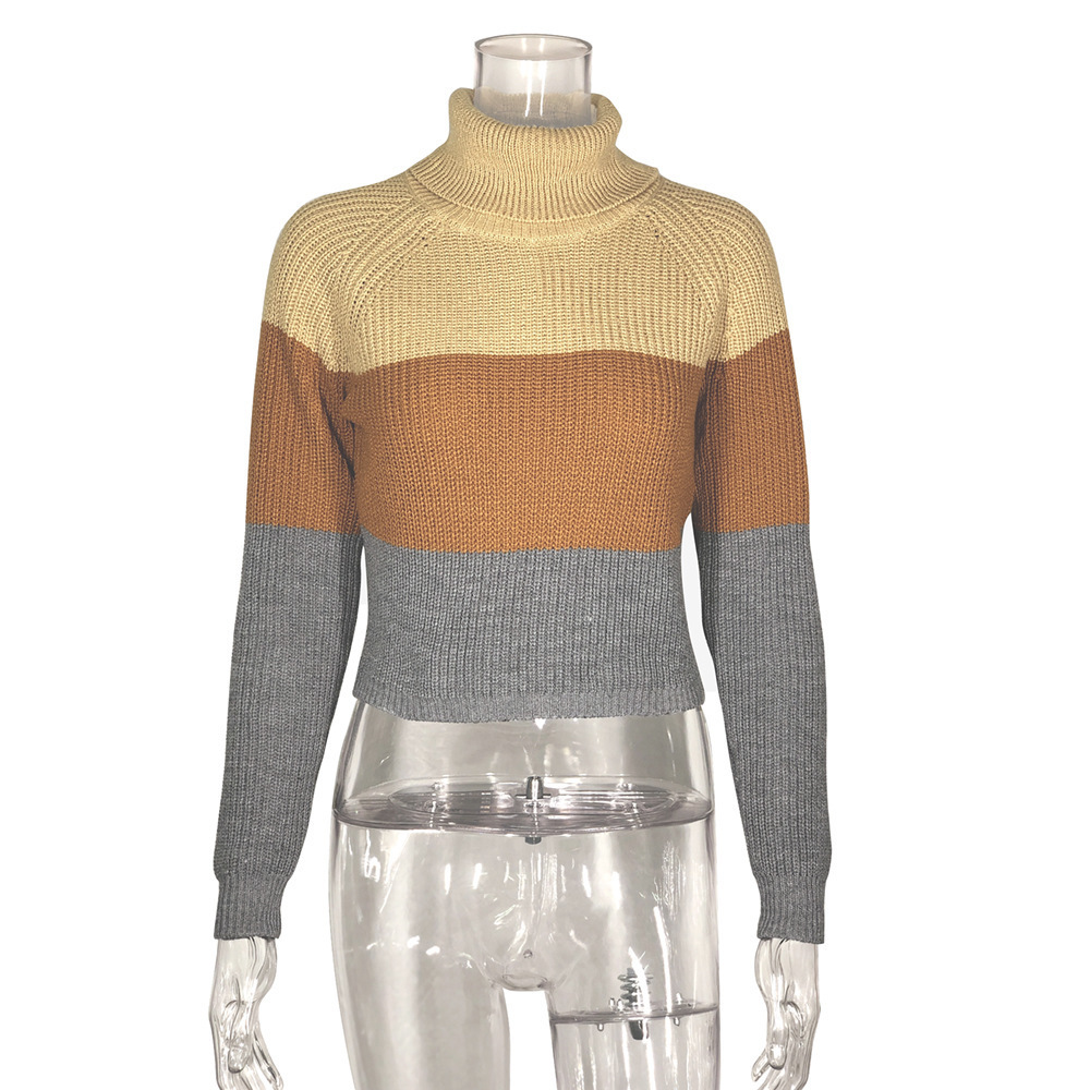 ArtSu Women's Turtlenecks Sweaters Striped Long Sleeve Knitted Pullovers Females Jumpers Cropped Sweater Fall 201111
