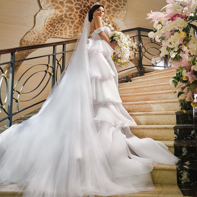 Overskirts Wedding Dresses 2021 Sequined Beads Mermaid Wedding Dress With Detachable Train Tiered Bottom Bridal vestidos de novia