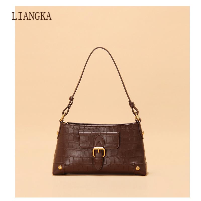 2021 Women Crocodile Pattern Shoulder Bag Fashion Designer Shoulder Messenger Bag Trendy Travel Shopping Bags Tote, Black