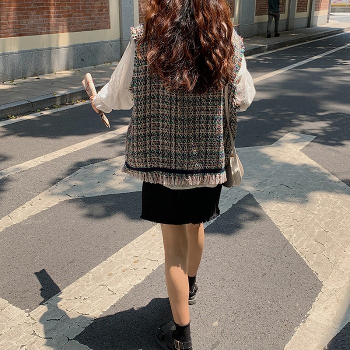 Vintage Women's Sweaters Vest Autumn Casual V-Neck Tassel Sleeveless Knitted Sweaters Female Loose Sweater Pullover 201023