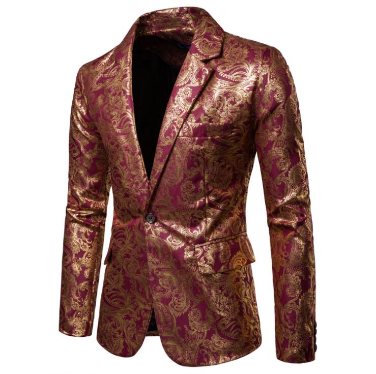 Men Peaked Lapel Wedding Tuxedos Single Jacket Floral Pattern Jacquard Wedding Groom Singers Prom Costume Latest Mens Coat