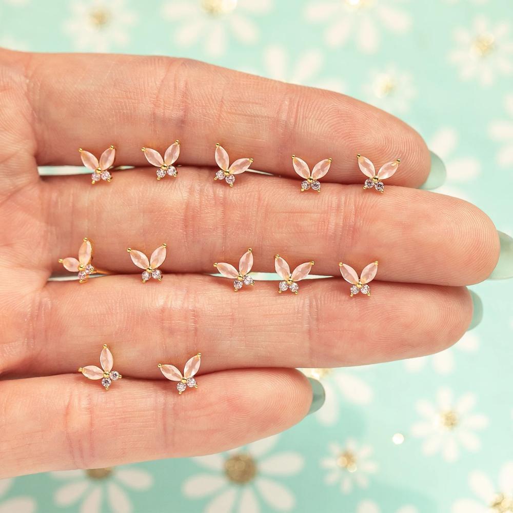 Minimal Delicate Dainty Small tiny Stud 100% 925 Sterling silver Cute Lovely Colorful CZ Butterfly Earring For Girls