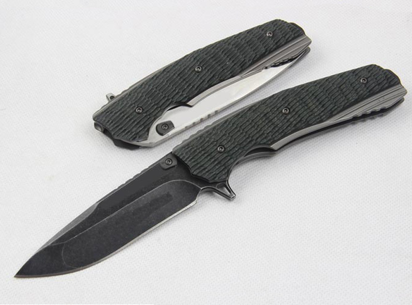 High Quality Flipper Folding Knife D2 Black Stone Wash/Satin Finish Blade G10 + Steel Handle Ball Bearing Fast Open EDC Pocket Knives