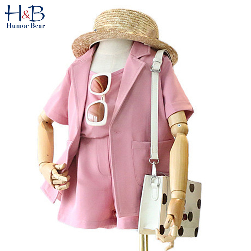 Humor Bear Girls Clothing Sets Fashion Version Korean Suit Suspenders 3pcs Suit Summer New European American Children'S WearX1019