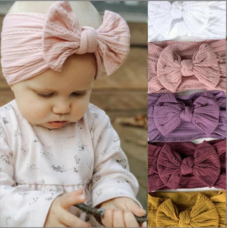 18 Colors INS Baby Nylon Headbands Hair Accessories candy color Elastics Soft Jacquard Weave Newborn Infant girl Toddlers elegant hair-Bow Knot access