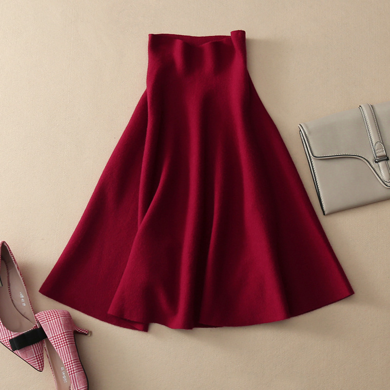 black grey wine red blue stretch high waist wool umbrella aline knitted for women autumn winter thickening warm woollen skirts T200324