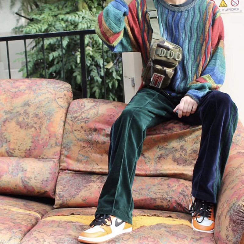 Velour Track Pants Men Women Hip Hop Fashionable Velvet Pants Mens Streetwear Ankle Zipper Colorblock Mens Sweatpants 201006