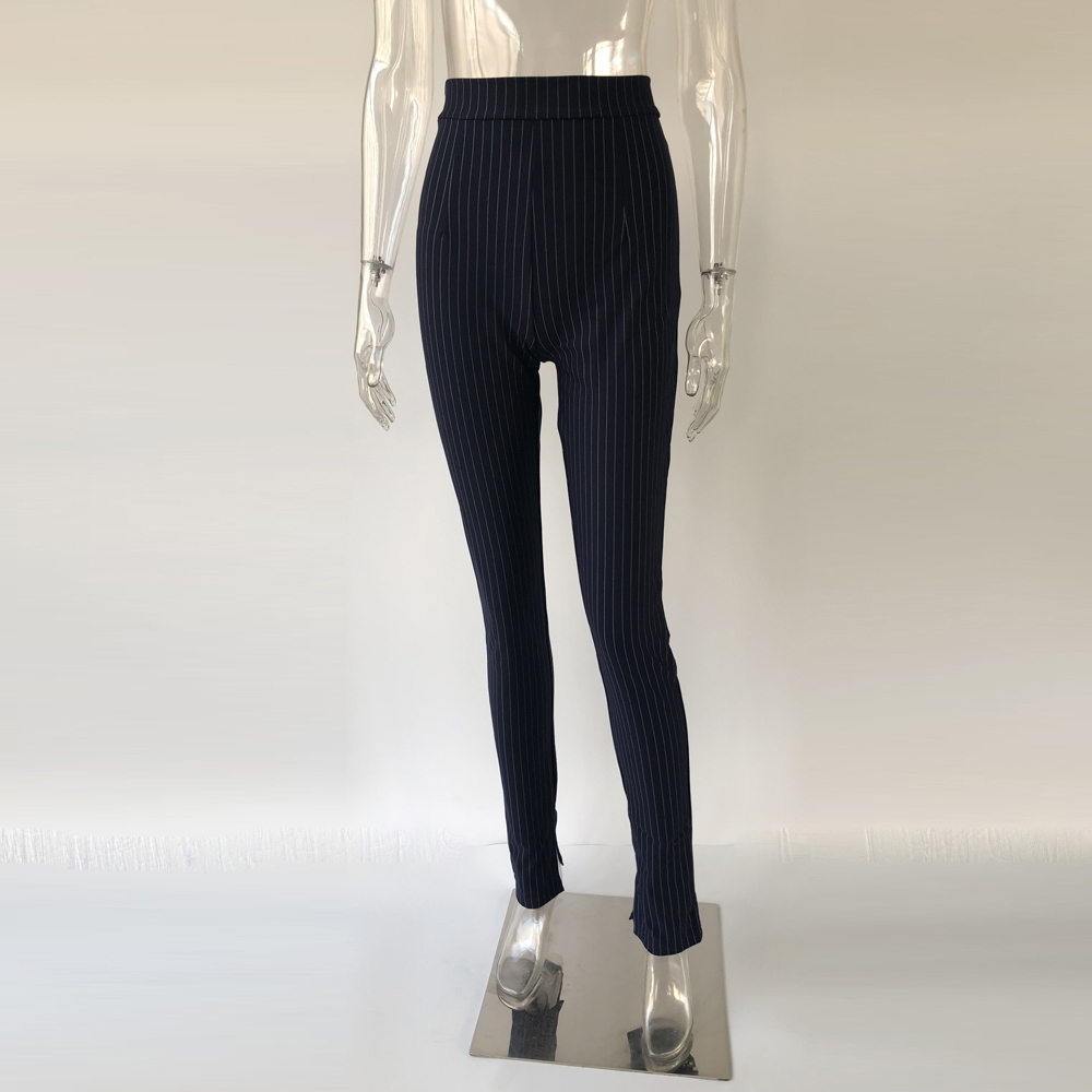 For KGFIGU Office pants 2020 High waist striped trousers women Side split OL style Skinny long Bottom Have stretchy White T200324