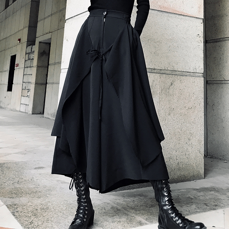 LANMREM Black Zipper Waist Splicing Ruffled Irregular Woman Skirt Casual Versatile Simple Fashion autumn Dresses New TV783 201106