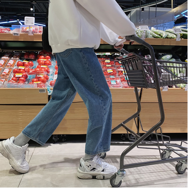 Spring Autumn Recommended Black Jeans Men Casual Jeans Simple Loose Straight Trousers Male Blue Pants M 2XL 201111