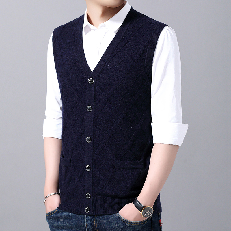 6% Wool Fashion Sleeveless Sweater For Mens Cardigan V Neck Slim Fit Jumpers Knitwear Warm Autumn Vest Casual Clothing Male 201203