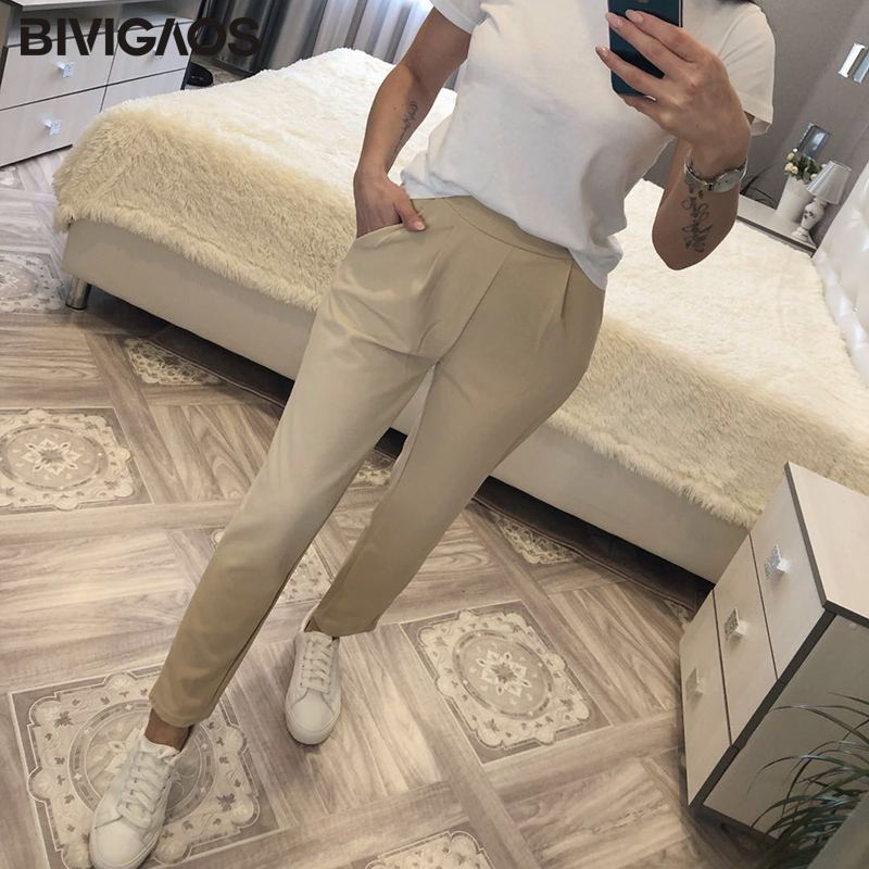 BIVIGAOS New Spring Summer Women Fashion Suit Pants Chaos Linen Casual Harem Pants OL Ladies Straight Carrot Pants Women 201228