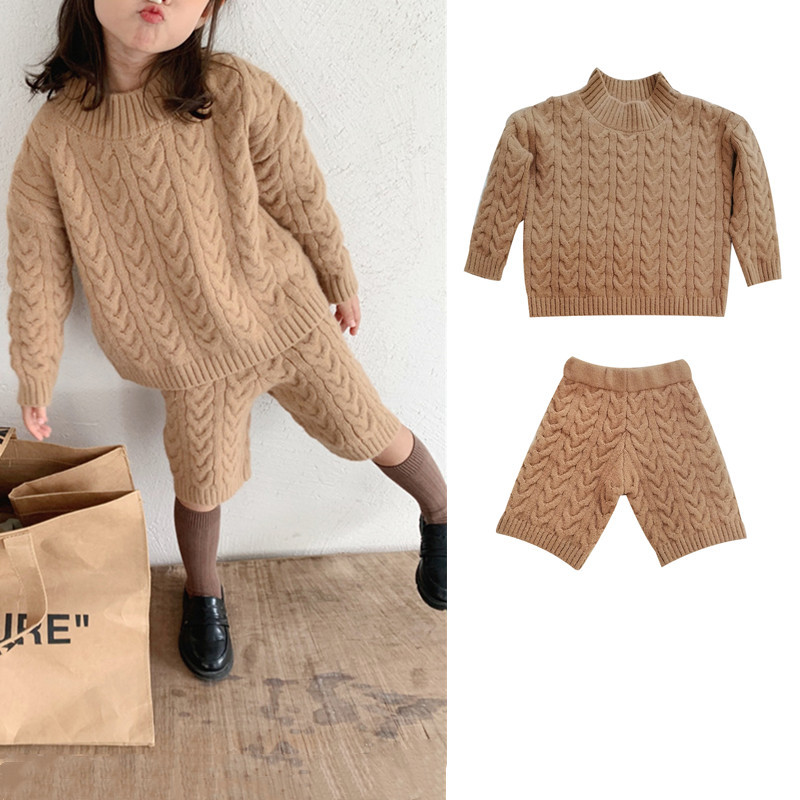 Toddler Baby Girls Clothing Sets Fall Winter Cardigan Sweater+Shorts Infant Baby Girls Knit Suit children clothes from 2 to 7 yX1019