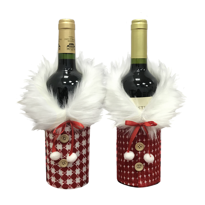 Anjule red and white plaid bottle set Plush cloth Christmas decoration