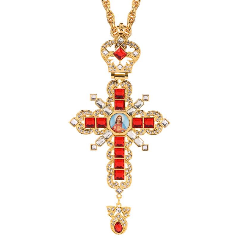 

2020 Gold Color Catholic Orthodox Cross Pendant Mirror Jesus Big Badge Cross Necklace Handmade Necklace With Crystal