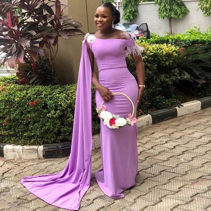 Lavender Streamer Mermaid Bridesmaid Dresses Off Shoulder Flower African Long Women Wedding Party Dress 2022 Gorgeous Vestidos