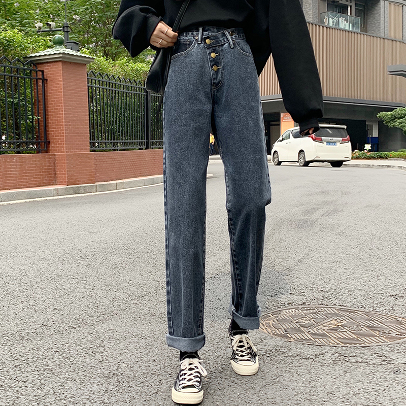 2021 New Spring Autumn Korean-style female irregular high-waist button straight-up long jeans (f9006) 8VP3, Dark grey
2021 New Spring Autumn Korean-style female irregular high-waist button straight-up long jeans (f9006) 8VP3, Dark grey