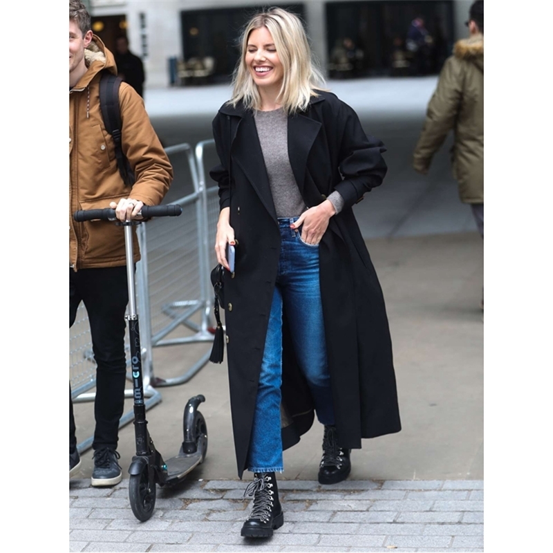 Fashion Woman Pisa Trench COAT BLACKkhaki Double Breasted cotton blend Drop Shoulder belted cuffs Oversized Long coats 201030