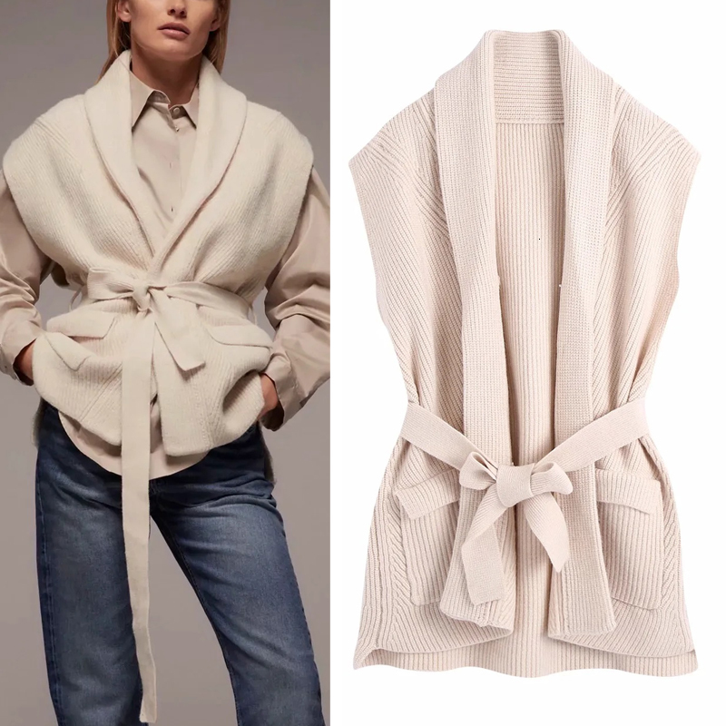 2021 New Fashion with Belt Knitted Sweater Women Vintage Patch Pockets Sleeveless Vest Casual Ladies Elegant Waistcoat 7mcv, Beige
2021 New Fashion with Belt Knitted Sweater Women Vintage Patch Pockets Sleeveless Vest Casual Ladies Elegant Waistcoat 7mcv, Beige