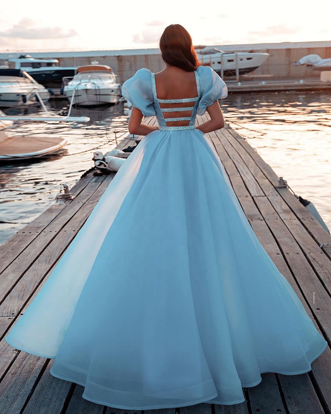Charming Evening Dresses Short Sleeve Scoop Formal Occasion Custom Made New Designed Prom Dress Robe de mariée