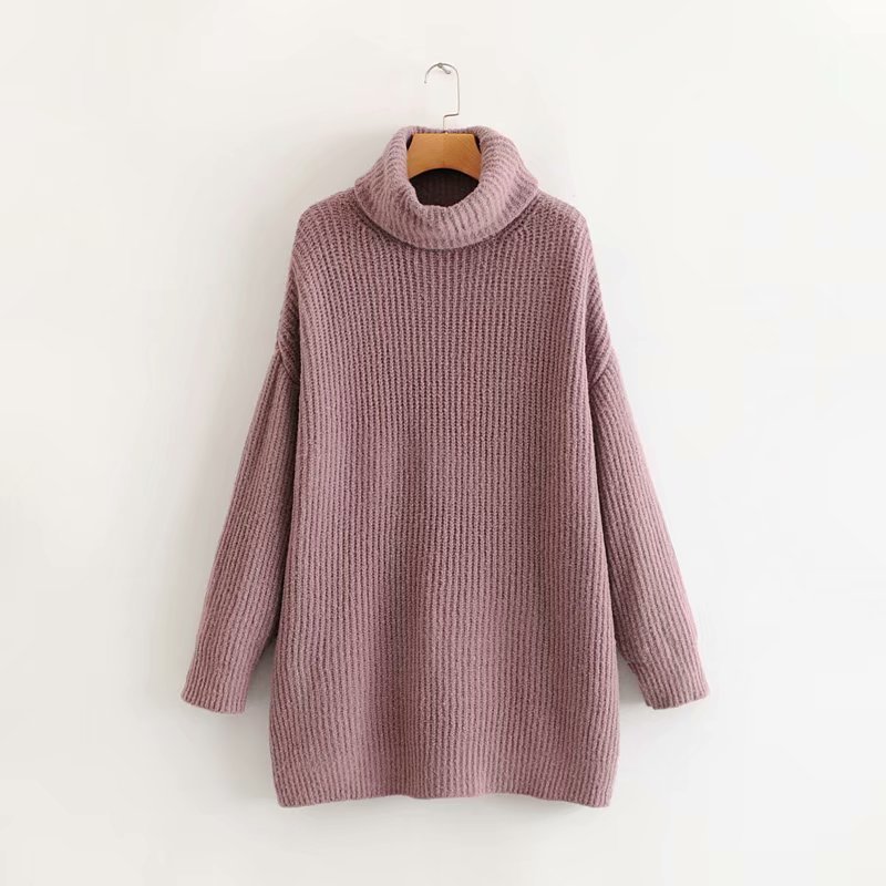 Pink Sweater Loose Oversized Sweater Turtleneck Pullovers Autumn Winter Long Sleeve Jumpers Solid Color 201109