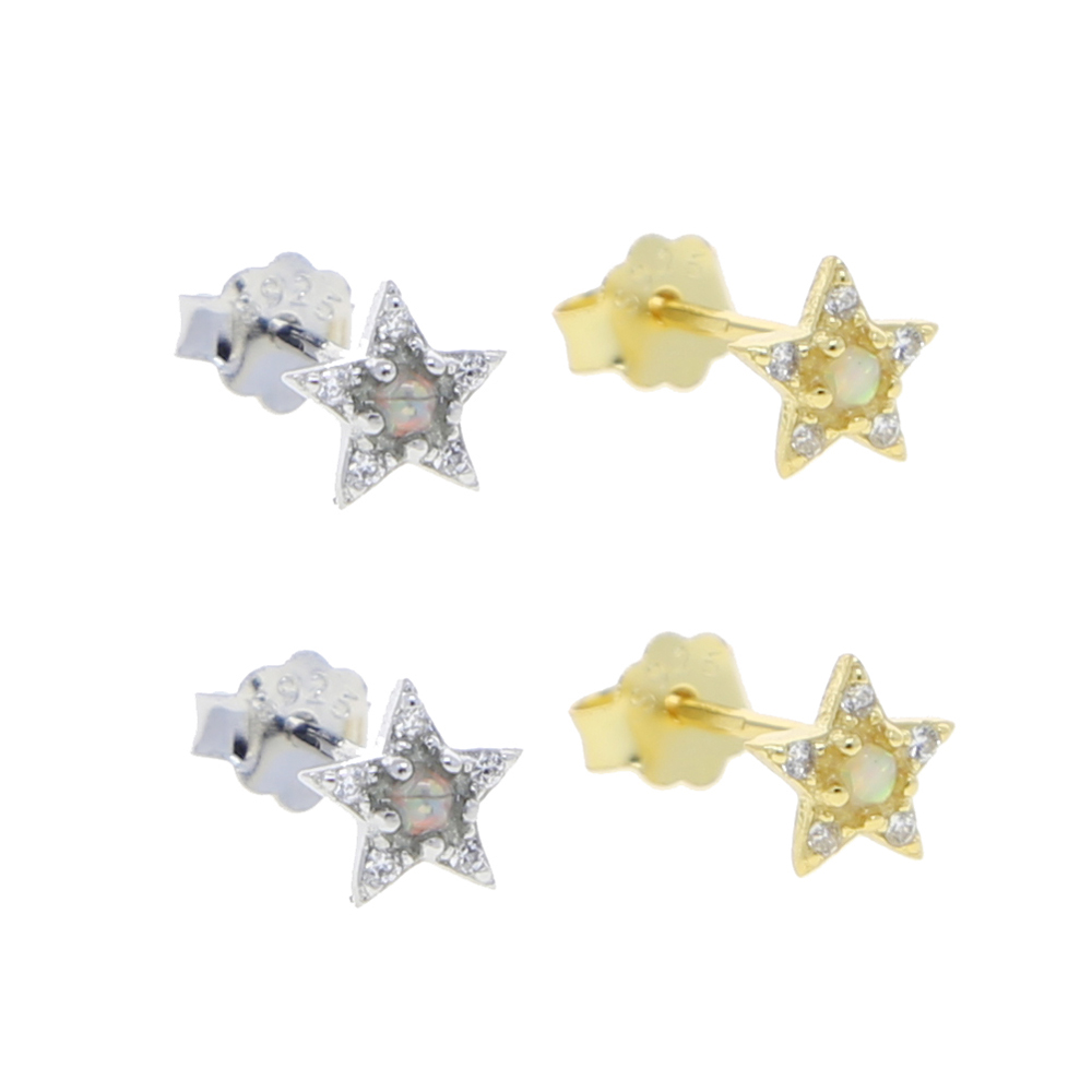 2021 Moon star stud earring for girl gift Christmas gift jewelry minimal delicate cute tiny moon with cz opal stone paved lovely ear jewelry