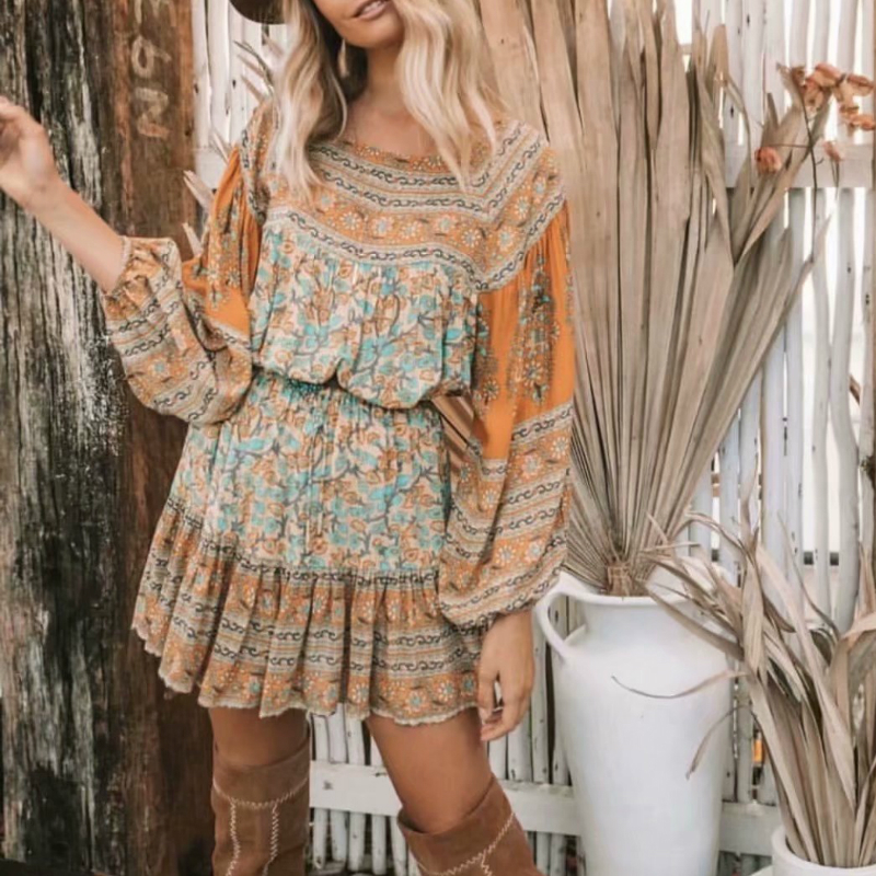 Vintage chic Women Bohemian floral print long sleeve blouse shirt loose harajuku knited Boho beach rayon shirts blusa T200321