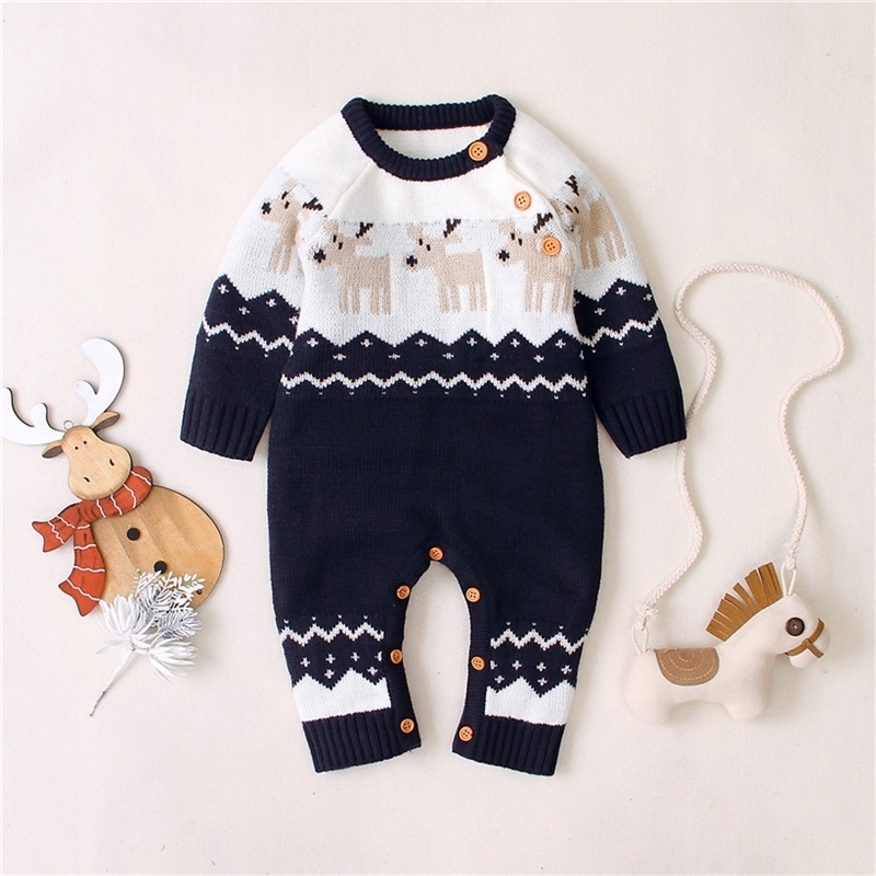 Christmas Baby Clothes Autumn Winter Knitted Baby Romper Deer Newborn Baby Boy Romper Infant Jumpsuit Cotton Toddler Girl Romper 201027