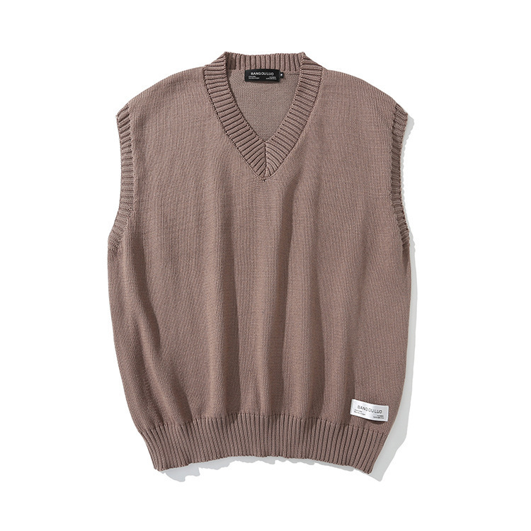 Japan Style Sleeveless Sweater Men Knit Vest Autumn Solid Color High Quality Korean Clothes Brown Black Pullover Man Loose 201125