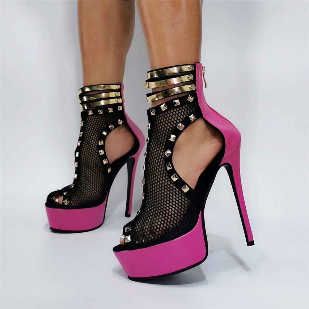Air Mesh Hollow Platform Booties Mixed Color Rivet Peep Toe Cut Out Luxury Designer Shoes Ankle Zipper Thin High Heel Shoes, White
Air Mesh Hollow Platform Booties Mixed Color Rivet Peep Toe Cut Out Luxury Designer Shoes Ankle Zipper Thin High Heel Shoes, White