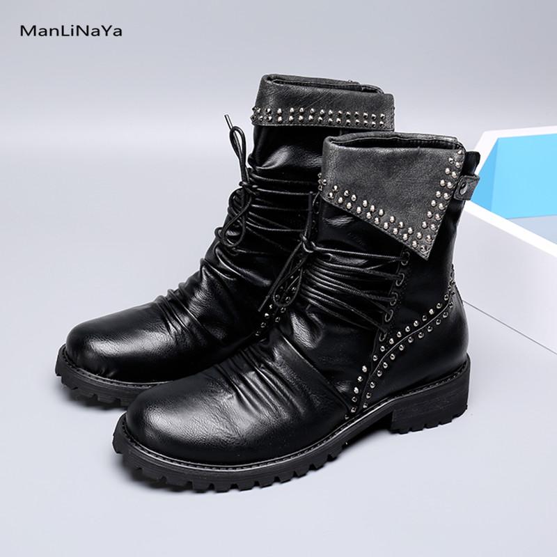 Cow Suede Rivet Studs Lace Up Men Boots Leather Turned-over Edge Male Boots Cool Round Toe Square Heel Motorcycle, As picture
Cow Suede Rivet Studs Lace Up Men Boots Leather Turned-over Edge Male Boots Cool Round Toe Square Heel Motorcycle, As picture