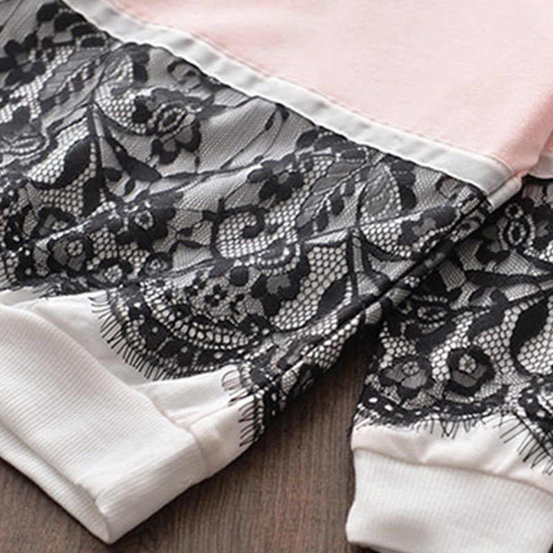 Nicillie Girls Clothing Sets Spring Autumn Casual Kids Clothes Lace Children Clothing Cotton Long Sleeve T-shirt Pants Suit 2pcsX1019