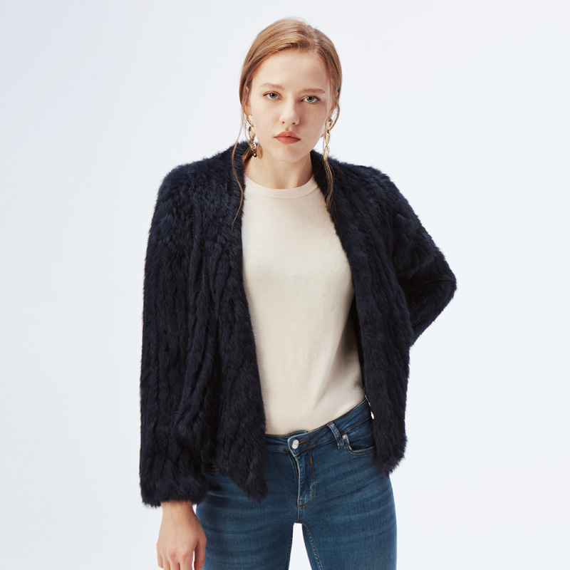 100% Real Knit Rabbit Fur Cardigan Coat Jacket Natural Hand-made Irregular Collar Garment Rabbit Fur Knitted Outerwear Vest LJ201204