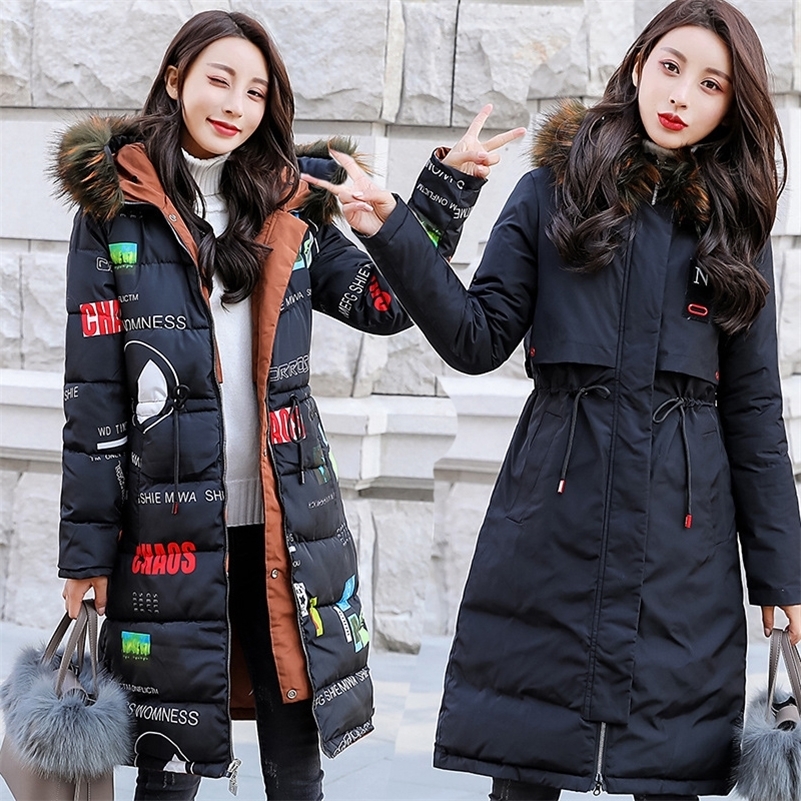 Fashion Hooded Big fur collar Padded long Parkas winter Down Cotton warm coat waterproof windbreaker jacket Wear on both sides 201217