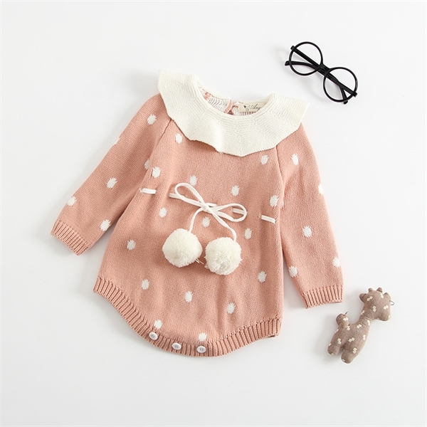 Baby Knitted Clothes Newborn Baby Girls Romper Long Sleeve Woolen Pompom Infant Jumpsuit For Girls Boys Overalls Clothes C0126