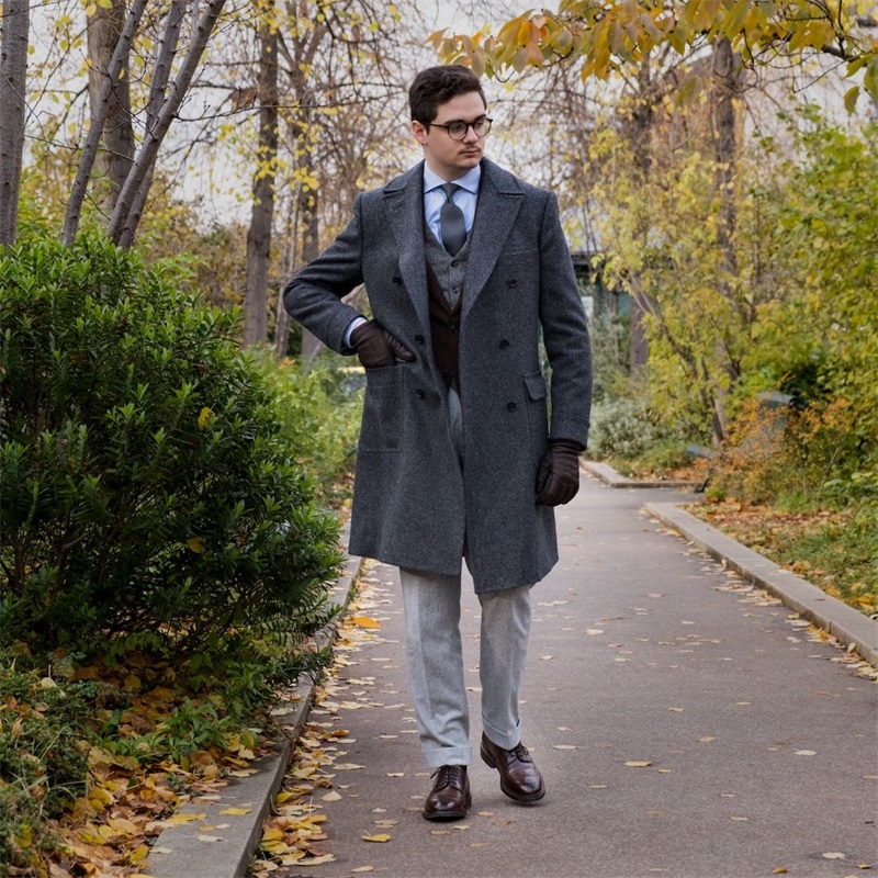 High Quality Wool Men Suits Thick Custom Made Men Suits Double Breasted Tuxedos Peaked Lapel Blazer Business Formal Long Coat