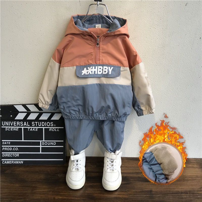 Boys Girls Spring Autumn Sport Clothing Set Children Hoodies Pants 2pcs Outfit Kids Casual Plus Velvet TracksuitsX1019