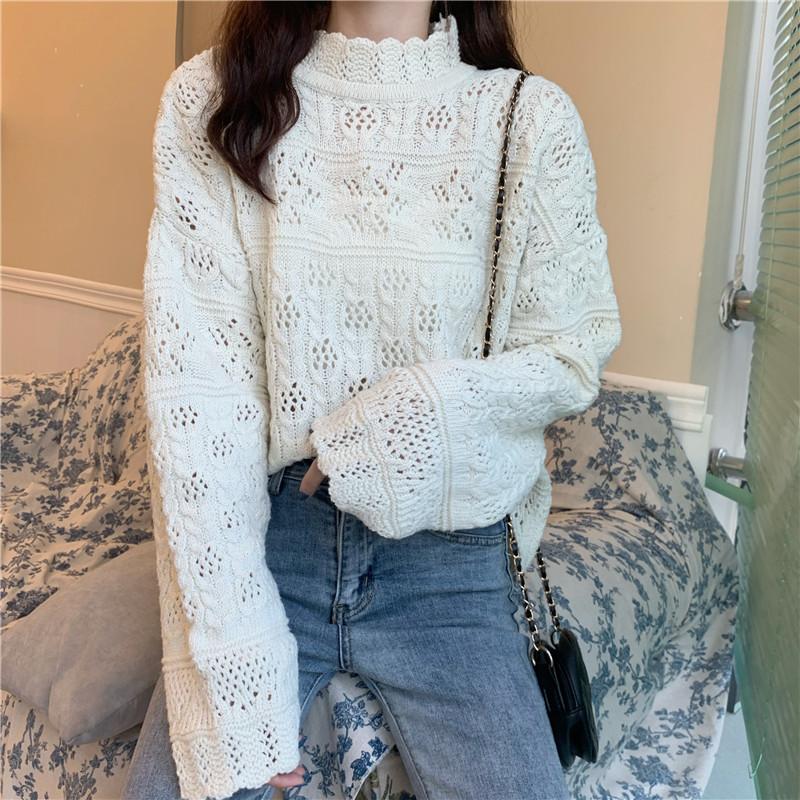 Women's Sweaters Jumpers Autumn Korean Chic Full White Half High Collar Sweater Women Hollow Out Outwear Tops Fashion All-match Coat Pull Fe, White;black
Women's Sweaters Jumpers Autumn Korean Chic Full White Half High Collar Sweater Women Hollow Out Outwear Tops Fashion All-match Coat Pull Fe, White;black