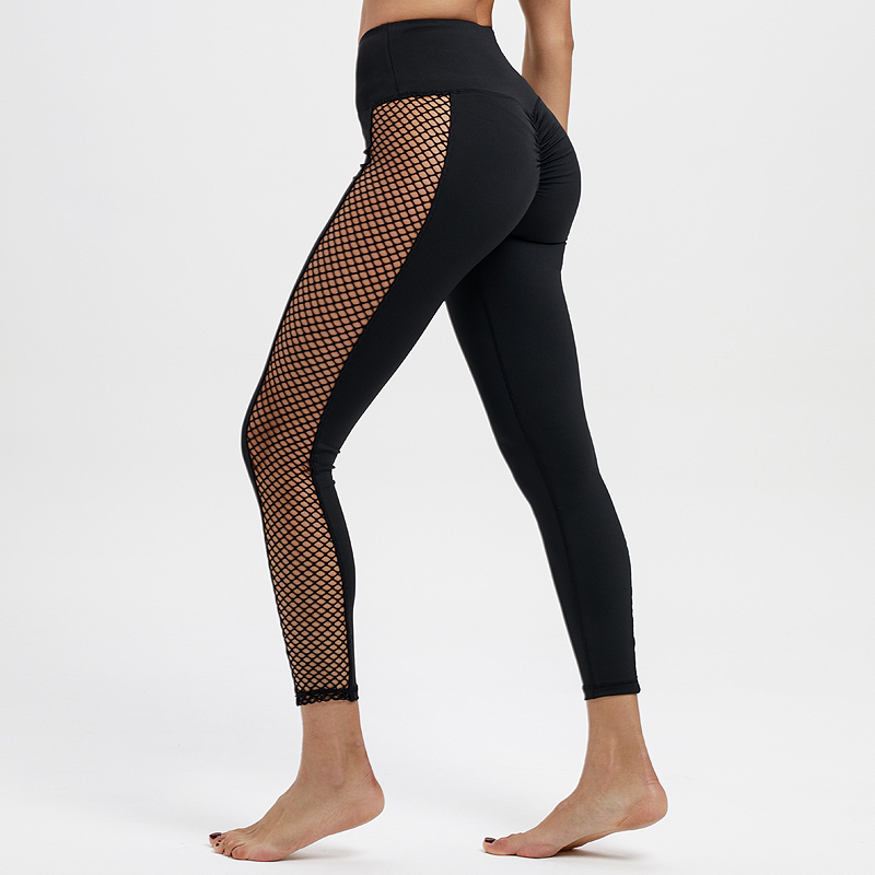 Black High Waist Leggings Women Mesh Patchwork Push Up Legging Fitness Pants Breathable Polyester Sport Leggins T200104