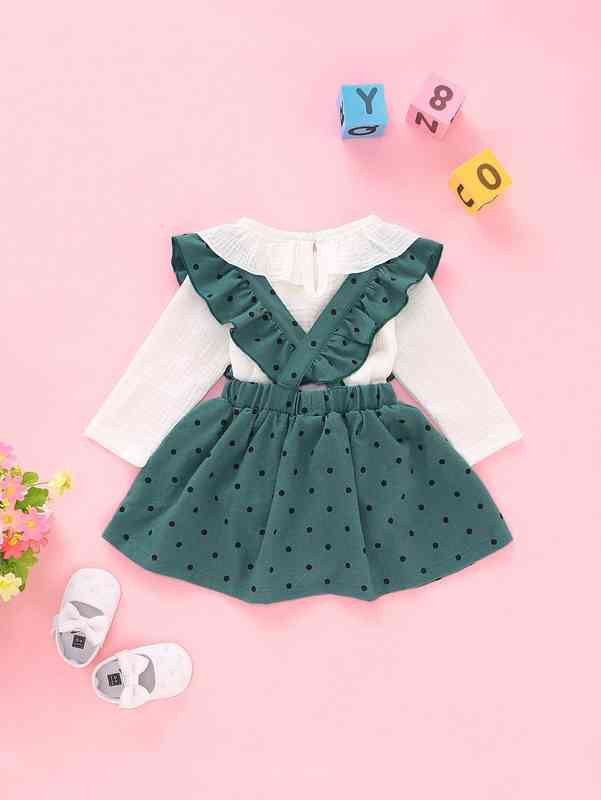 Baby Girl Ruffle Rib-knit Romper With Polka Dot Skirt SHE