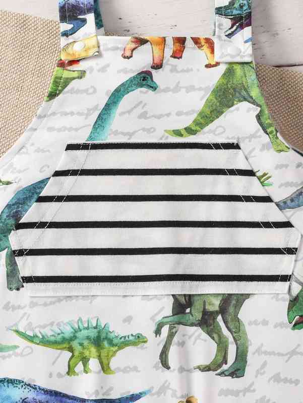 Baby Striped & Dinosaur Print Kangaroo Pocket Overall Jumpsuit SHE