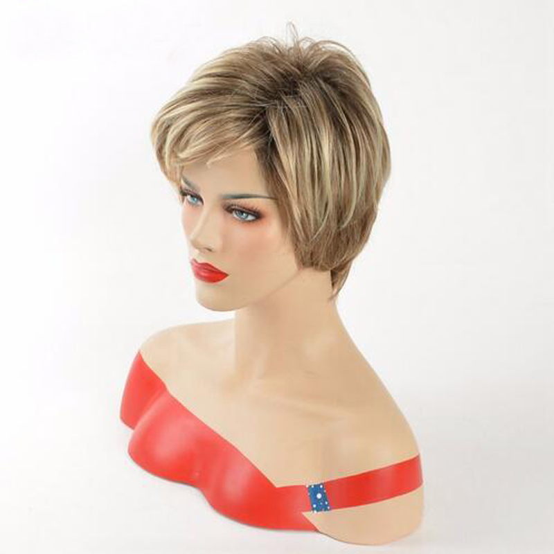Short Blond Hair Cosplay Wig Party Heat Resistant Fashion Women Synthetic Free Wig Cap