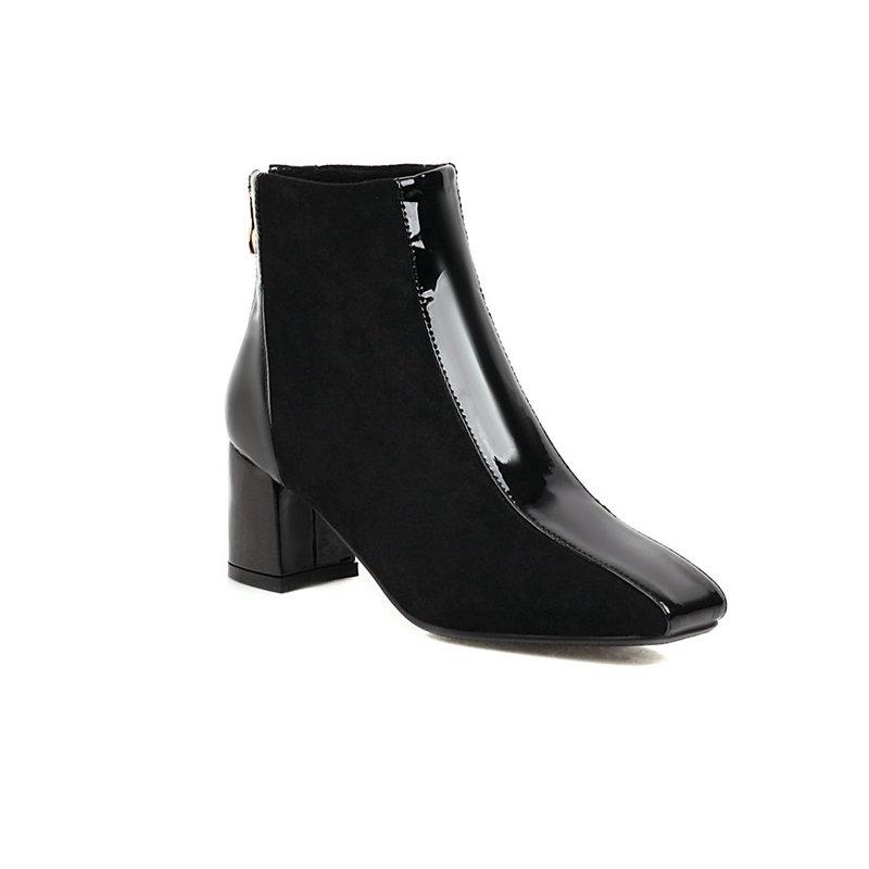 patchwork Women ankle boots square Toe Thick high Heels Shoes Woman zippers Party Office Lady boots size 41 42 43, Beige